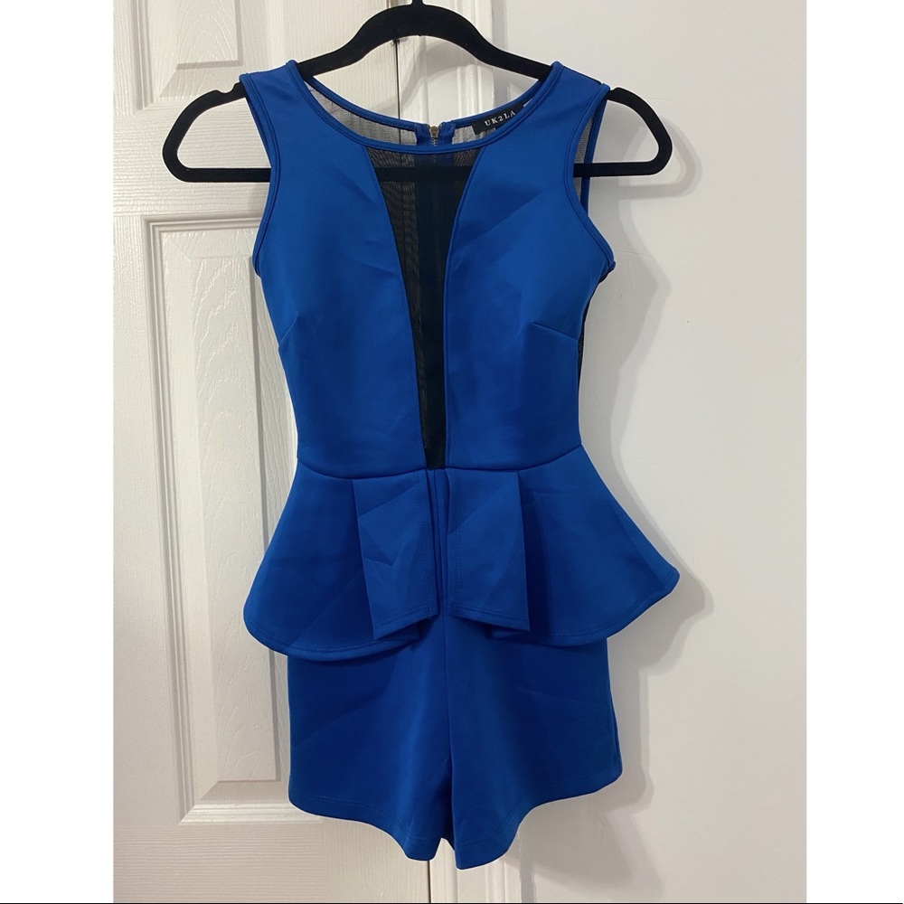 Sexy sheer blue and black romper